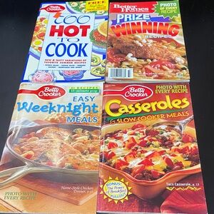 Four vintage Betty Crocker magazine cookbooks plus one bonus copy